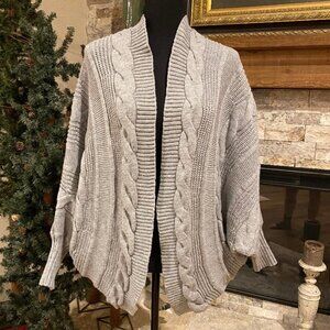 MILITARY HIPPIE Women's Slouchy Cable Knit Batwing Open Sweater GRAY One Size